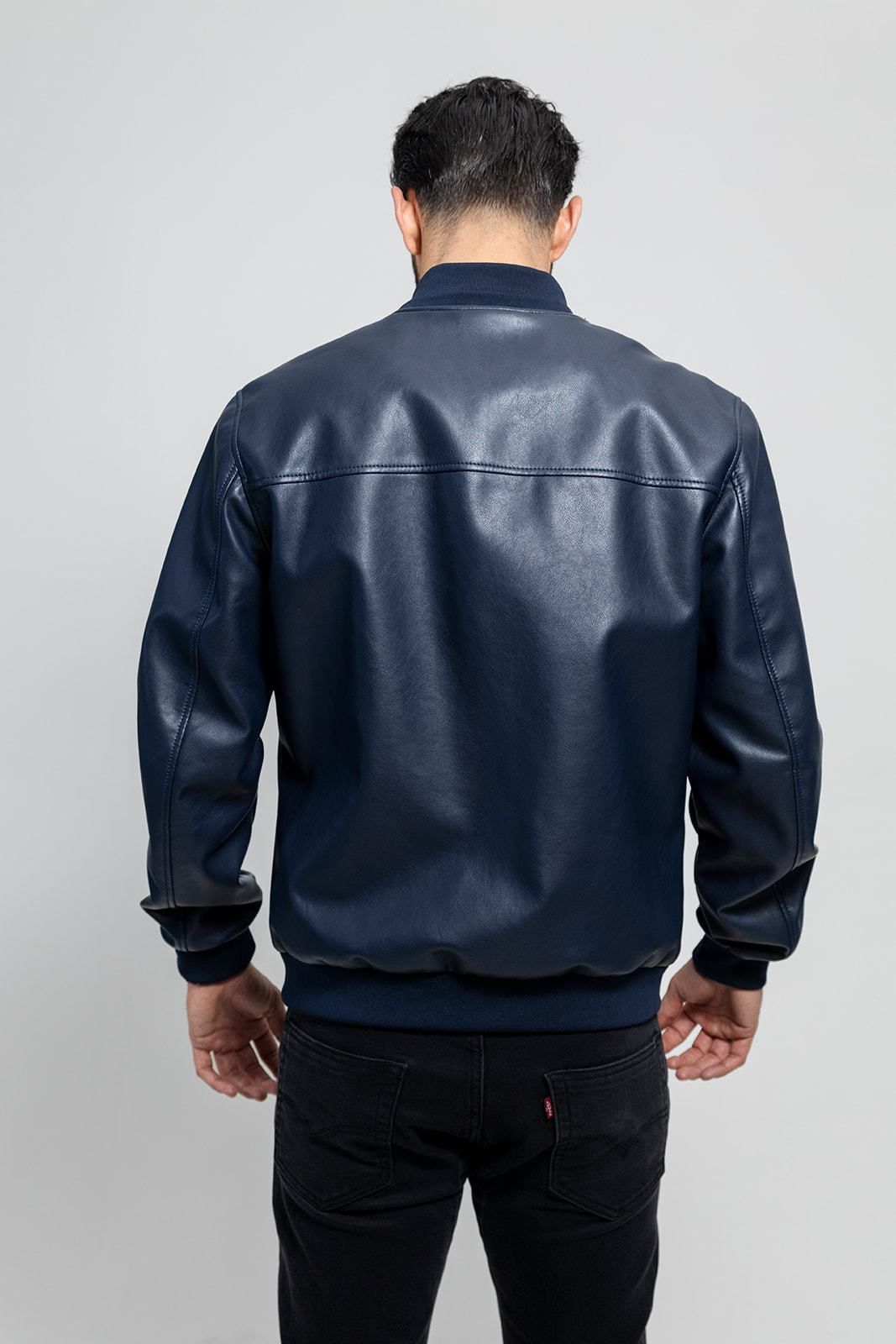 First Manufacturing Justin - Men's Vegan Leather Jacket, Navy Blue