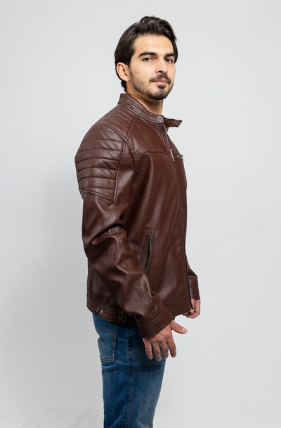 First Manufacturing Logan - Men's Vegan Leather Jacket, Brown