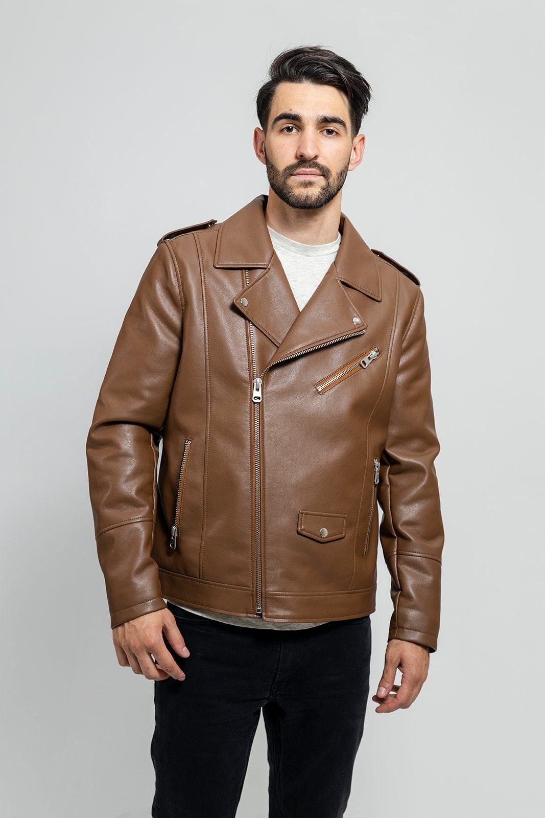 First Manufacturing Nash - Men's Vegan Leather Jacket, Camel