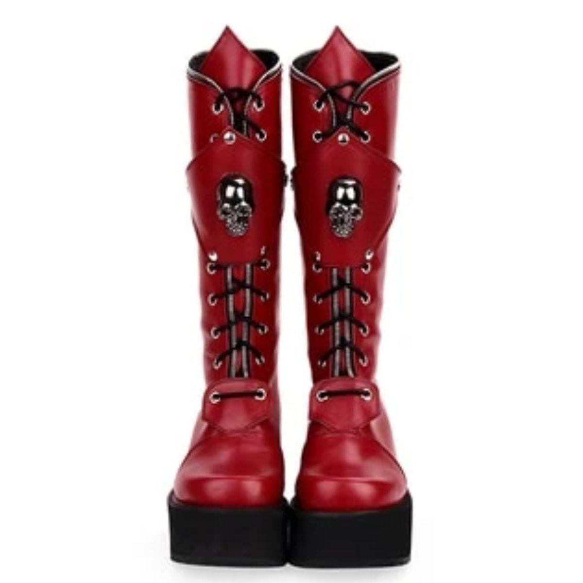 Gothic Boots Red Punk Boots Women's Gothic Punk Skull Boots