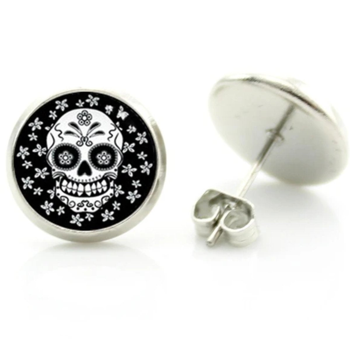 Statement Sugar Skull Stud Earrings for the Day of the Dead.