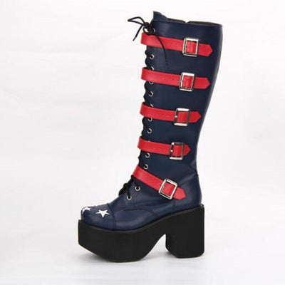 Women's High Heel Buckle Straps Boots with Stars - American Legend Rider