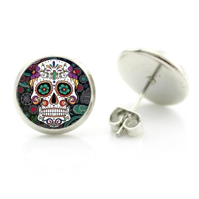 Statement Sugar Skull Stud Earrings.