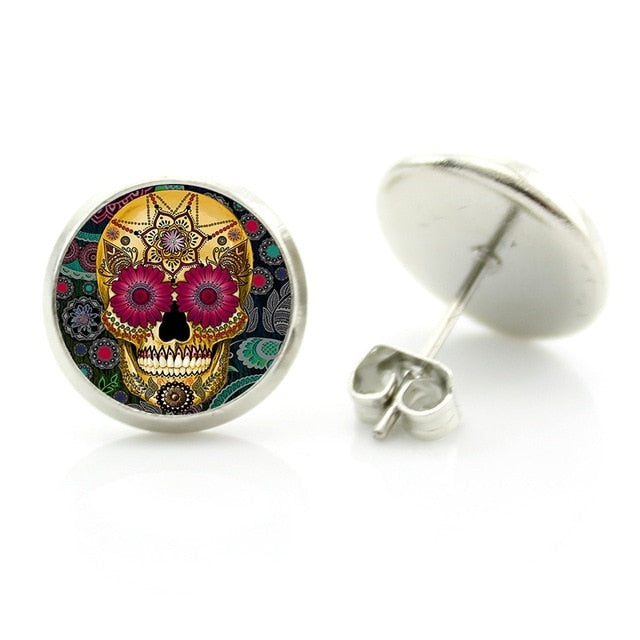 Day of the dead Sugar Skull Stud Earrings - unique jewelry.