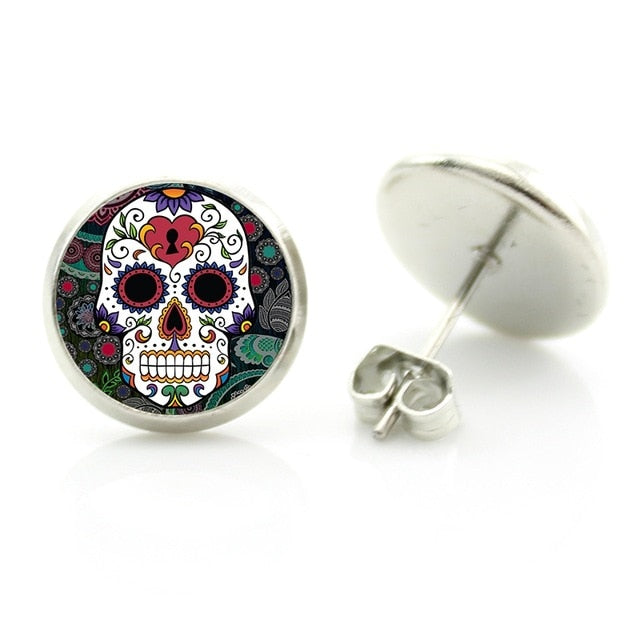 Statement Sugar Skull Stud Earrings.