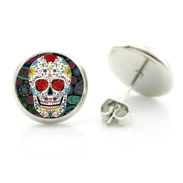 Day of the dead statement Sugar Skull Stud Earrings.