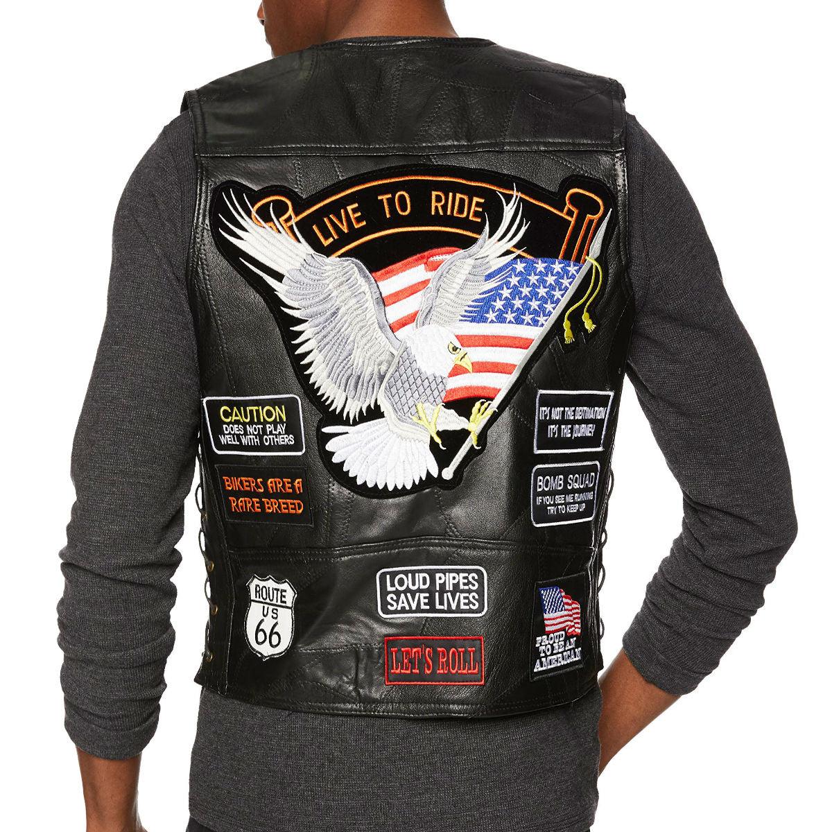 Mens biker vest snap front closure detail genuine buffalo leather