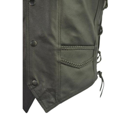 Vance Leather Men's Milled Leather Lace Side Braid Vest W/ Gun Pocket