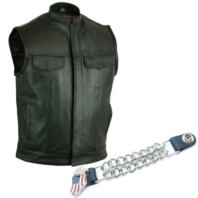 Daniel Smart Scoop Collar Leather Vest with American Flag Vest Extender Bundle - American Legend Rider
