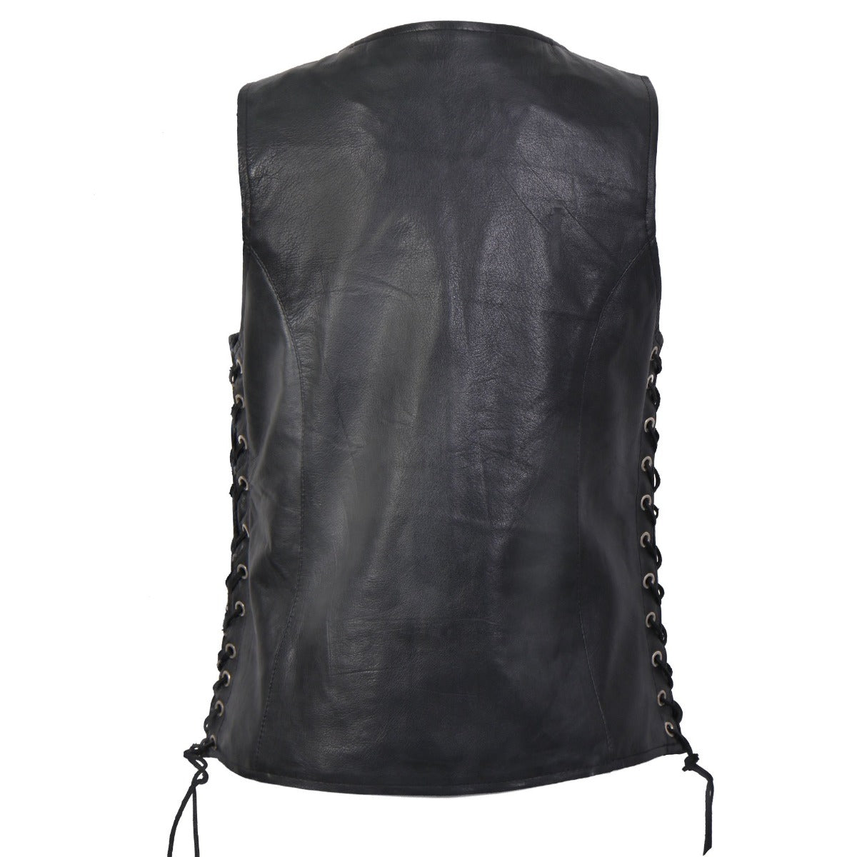 Hot Leathers Women's Black Lambskin Vest W/Side Lace