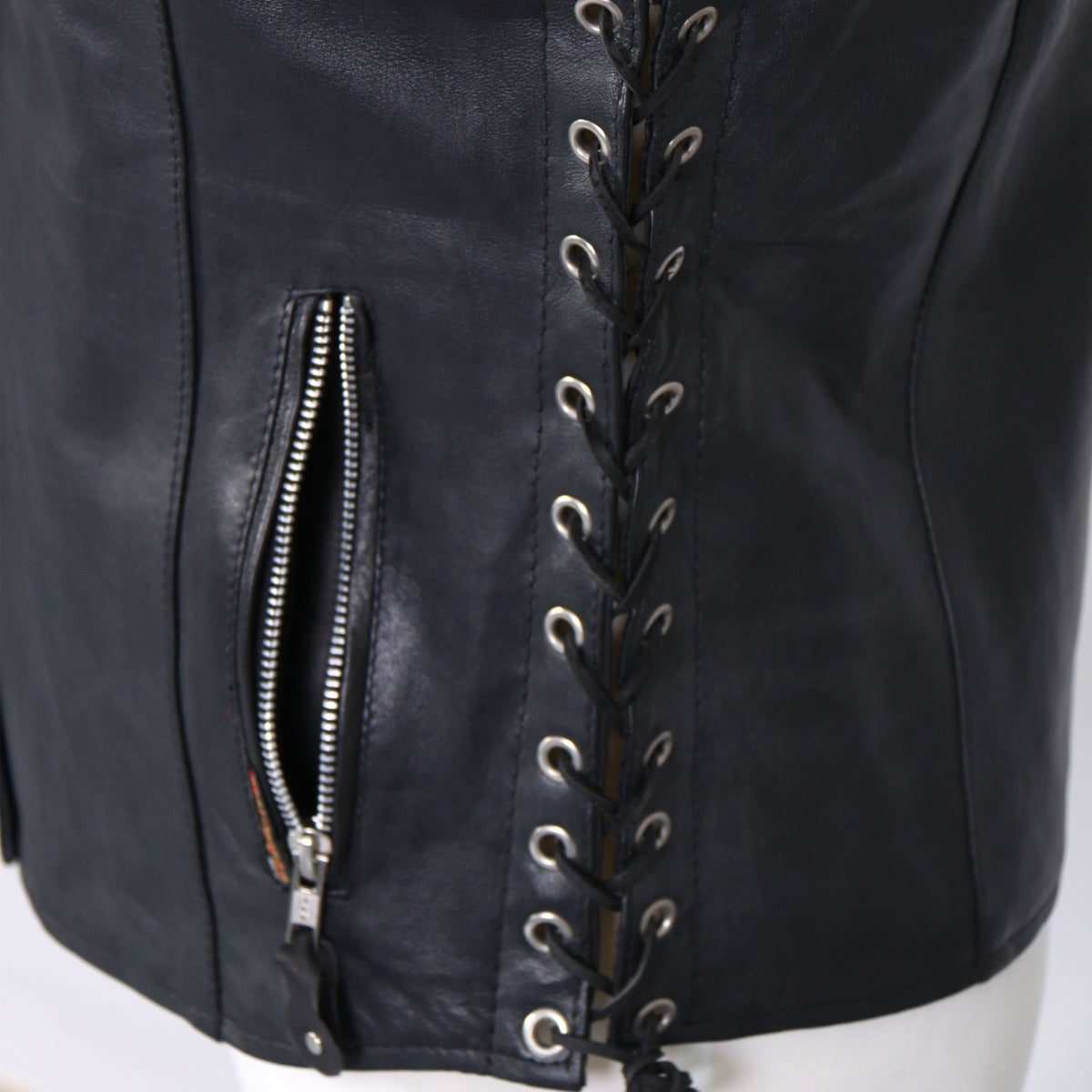 Hot Leathers Women's Black Lambskin Vest W/Side Lace