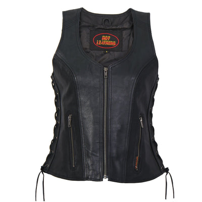 Hot Leathers Women's Side Lace Zip-up Leather Vest