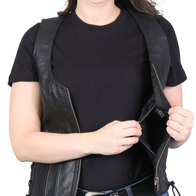 Hot Leathers Women's Side Lace Zip-up Leather Vest