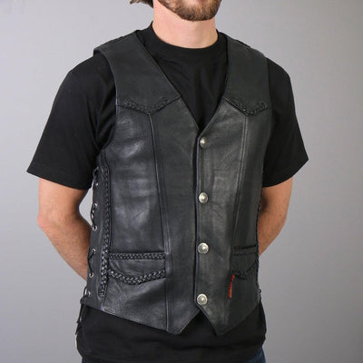 Hot Leathers Men's Buffalo Nickel Snap Leather Vest W/ Braided Detail - American Legend Rider
