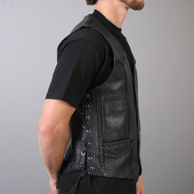 Hot Leathers Men's Buffalo Nickel Snap Leather Vest W/ Braided Detail - American Legend Rider