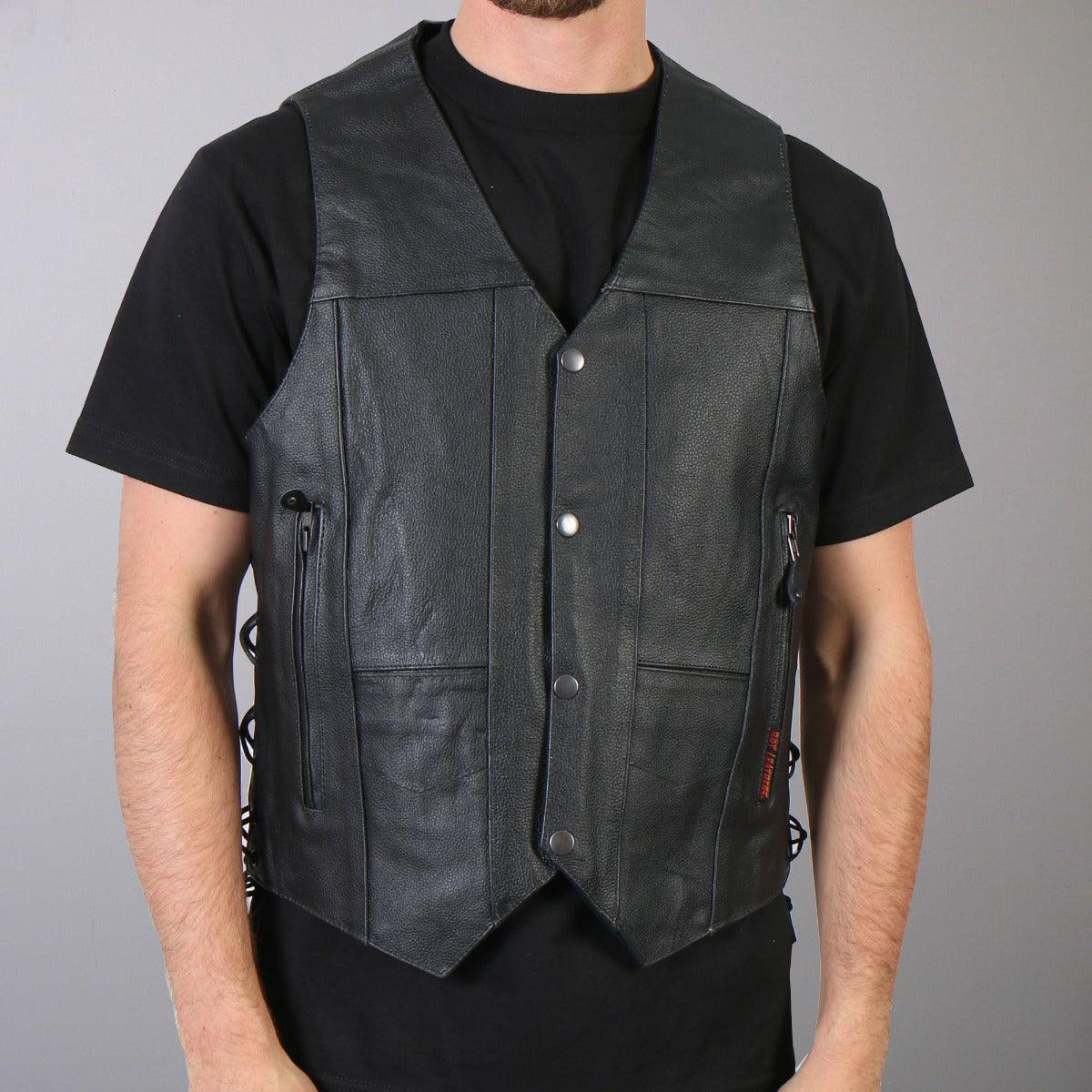Hot Leathers Men's 10 Pocket Leather Vest W/ Side Laces - American Legend Rider