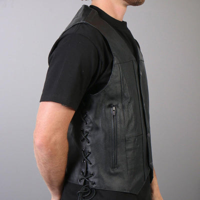 Hot Leathers Men's 10 Pocket Leather Vest W/ Side Laces - American Legend Rider