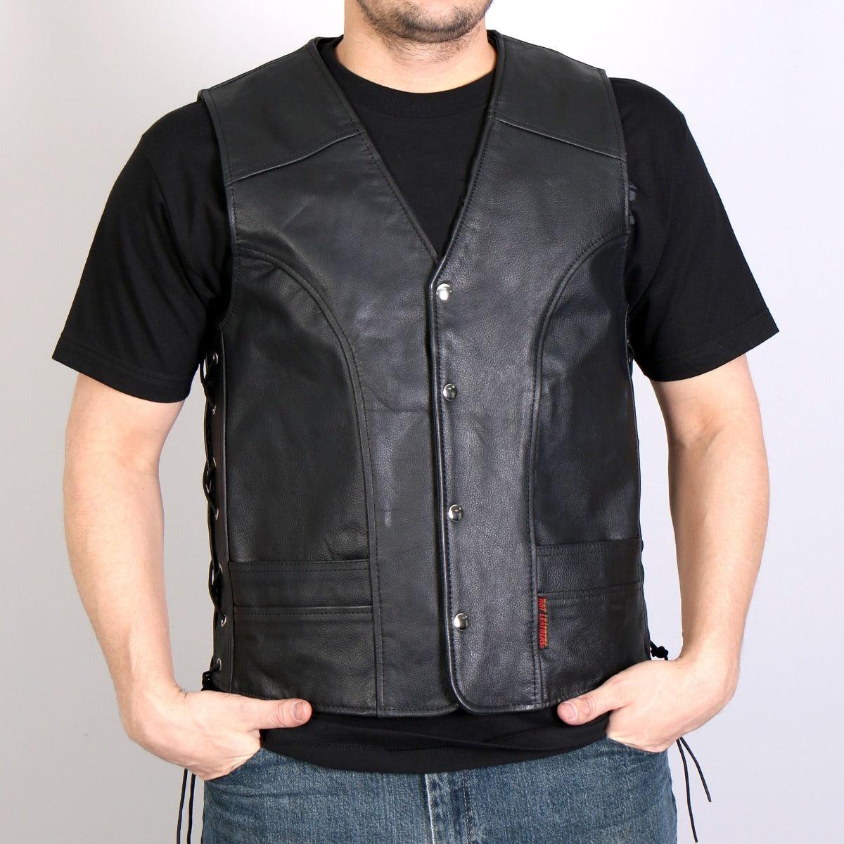 Hot Leathers Men's Leather Vest W/ Front Snaps And Side Lace - American Legend Rider
