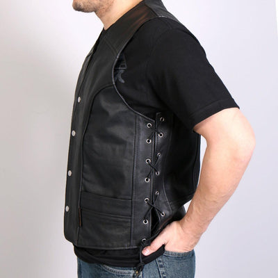 Hot Leathers Men's Leather Vest W/ Front Snaps And Side Lace - American Legend Rider