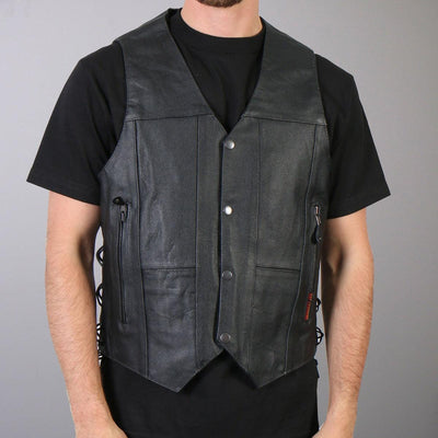 Hot Leathers Men's 10 Pocket Cowhide Leather Vest, Black - American Legend Rider