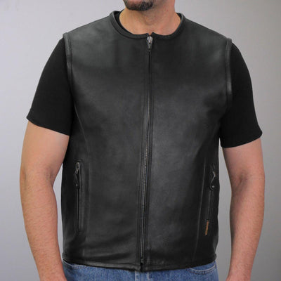 Hot Leathers Men’s Leather Round Collar Vest - American Legend Rider