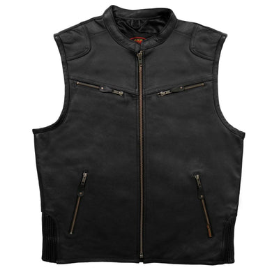 Hot Leathers Men’s Leather Circle Neck Vest - American Legend Rider