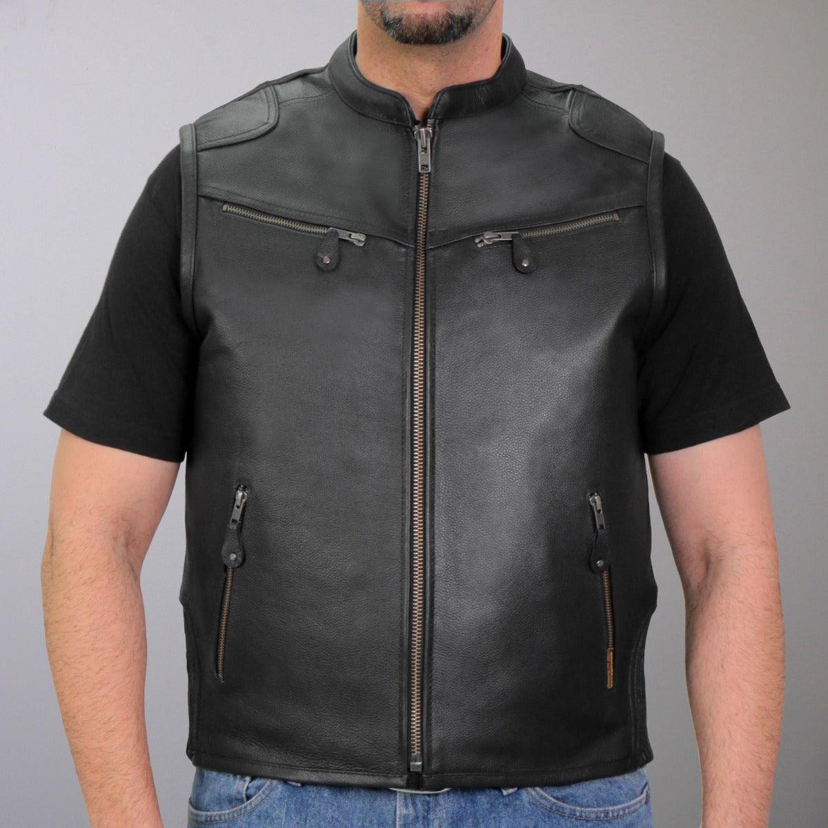 Hot Leathers Men’s Leather Circle Neck Vest - American Legend Rider