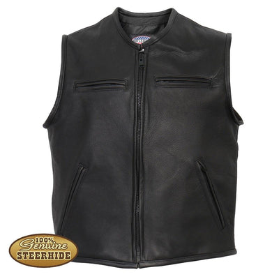 Hot Leathers Men's Usa Made Premium Steerhide Leather Club Vest - American Legend Rider