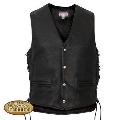 Hot Leathers Men's Usa Made Extra Long Back Premium Steerhide Leather Vest - American Legend Rider