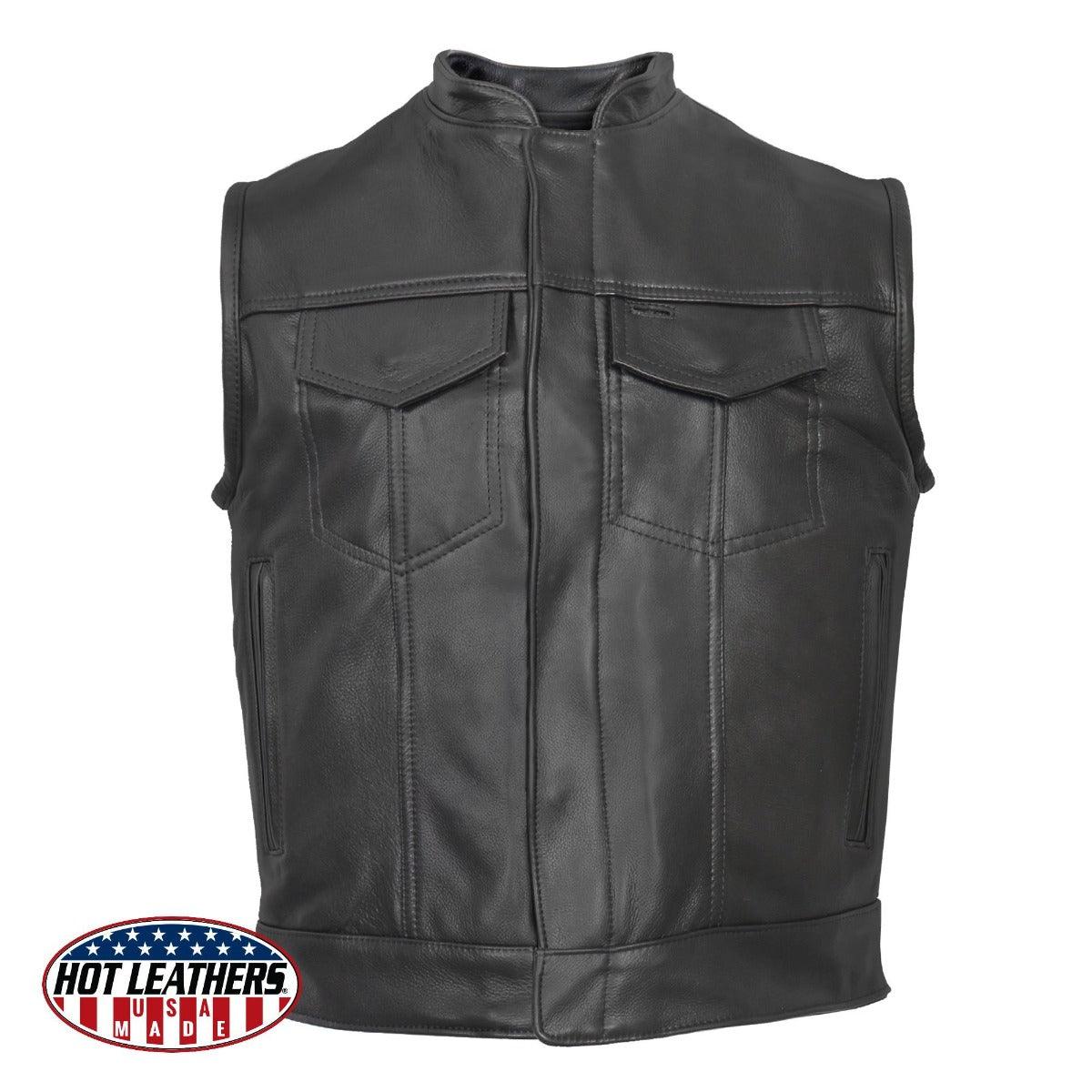 Hot Leathers Men's Usa Made Covered Zipper Premium Leather Club Vest - American Legend Rider