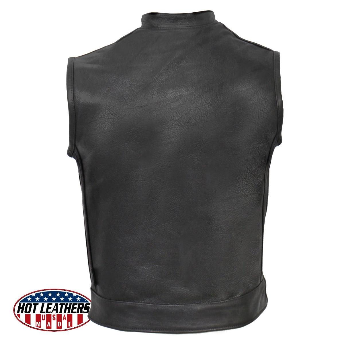 Hot Leathers Men's Usa Made Covered Zipper Premium Leather Club Vest - American Legend Rider