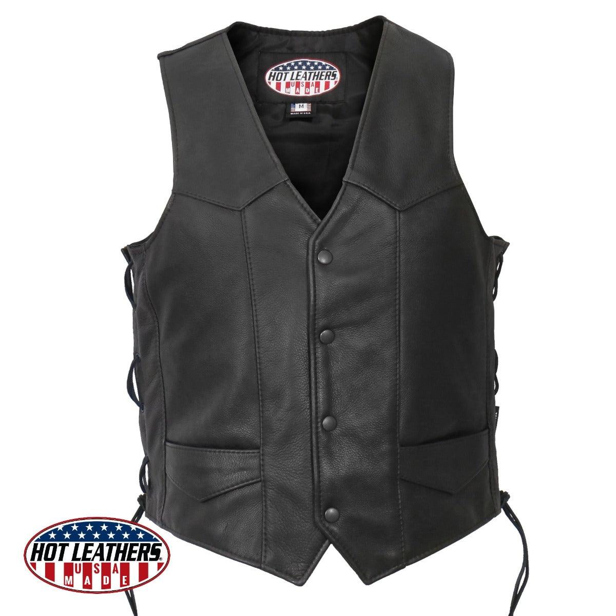 Hot Leathers Men's Usa Made Side Lace Premium Leather Vest - American Legend Rider
