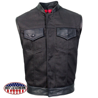 Hot Leathers Usa Made Men's Denim And Leather Club Vest With Red Lining - American Legend Rider