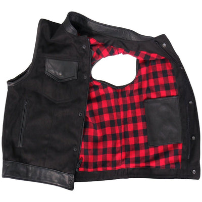 Hot Leathers Usa Made Men's Denim And Leather Club Vest With Red Lining - American Legend Rider