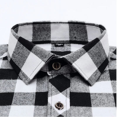 Men's Plaid Button Down Flannel Shirt, White/Black Checkered