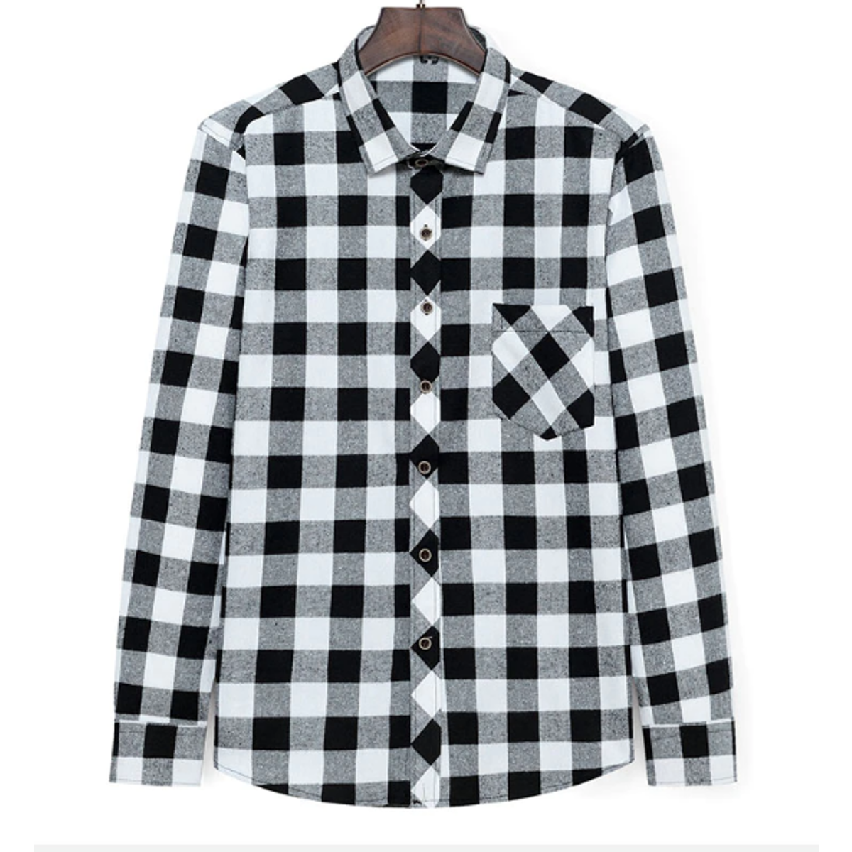 Men's Plaid Button Down Flannel Shirt, White/Black Checkered – American ...