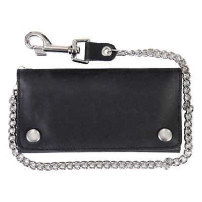 Hot Leathers Black Naked Leather Trifold Wallet With Chain - American Legend Rider
