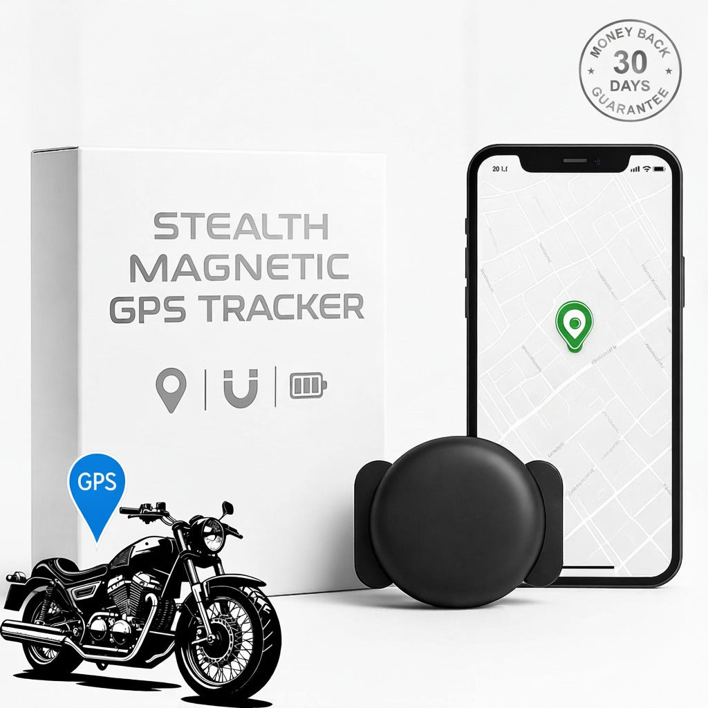 Guardian magnetic GPS tracker shown with a phone map